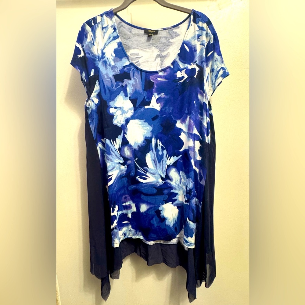 Cupio Sleeveless Summer long top / Dress Bright Colors Blue Floral Women Sz XL